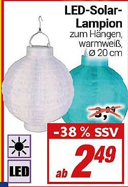 LED-Solar-Lampion zum Hängen, warmweiß, Ø 20 cm