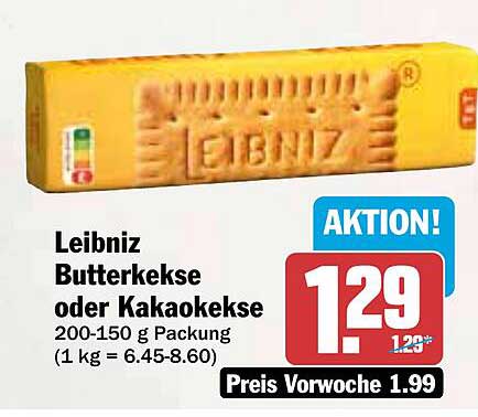 Leibniz Butterkekse oder Kakaokekse 200-150 g Packung