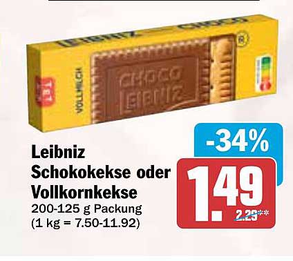 Leibniz Schokokekse oder Vollkornkekse 200-125 g Packung