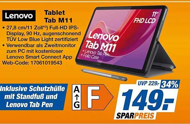 Lenovo Tablet Tab M11 - Inklusive Schutzülle mit Standfuß und Lenovo Tab Pen