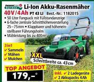 Li-Ion Akku-Rasenmäher 40V/4Ah PT 43 LI - Top Angebot!