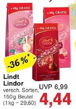 Lindt Lindor, 150g Beutel - Verschiedene Sorten, +40g GRATIS