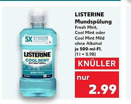 LISTERINE Mundspülung Fresh Mint, Cool Mint oder Cool Mint Mild ohne Alkohol je 500-ml-Fl.