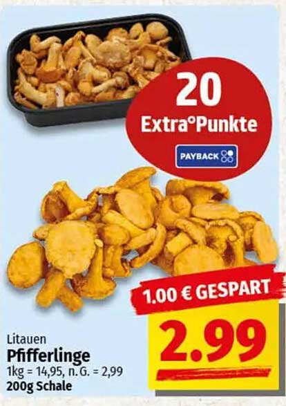 Litauische Pfifferlinge 200g Schale für nur 2,99 €