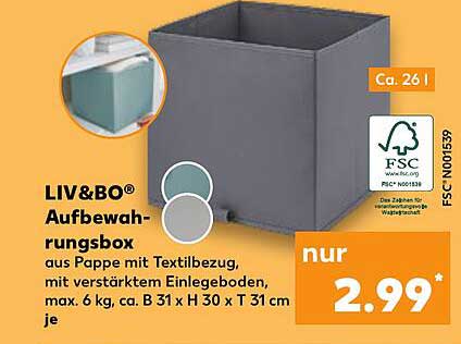 LIV&BO® Aufbewahrungsbox aus Pappe mit Textilbezug