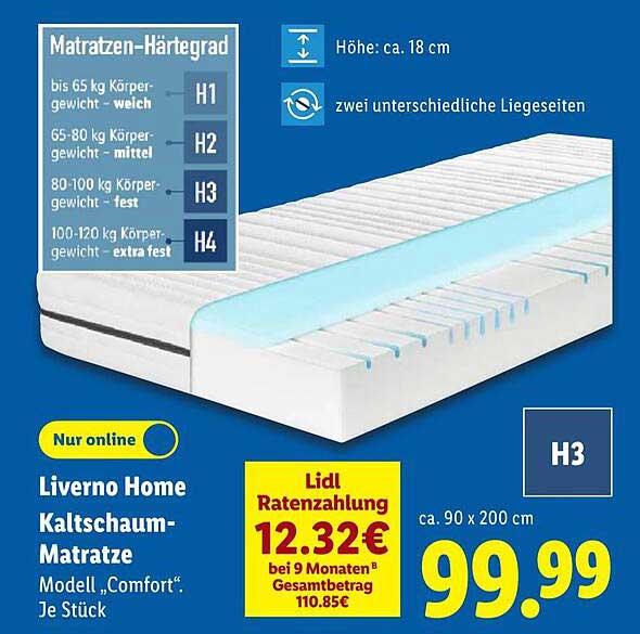 Liverno Home Kaltschaummatratze Modell "Comfort"