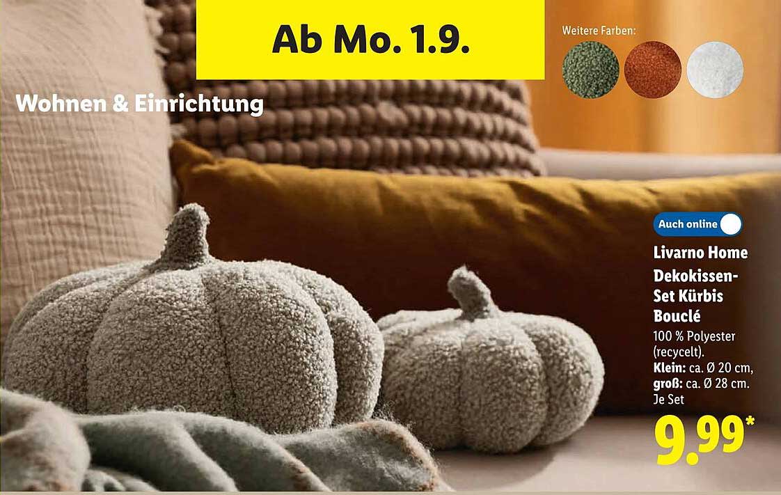 Livorno Home Dekokissen-Set Kürbis Bouclé