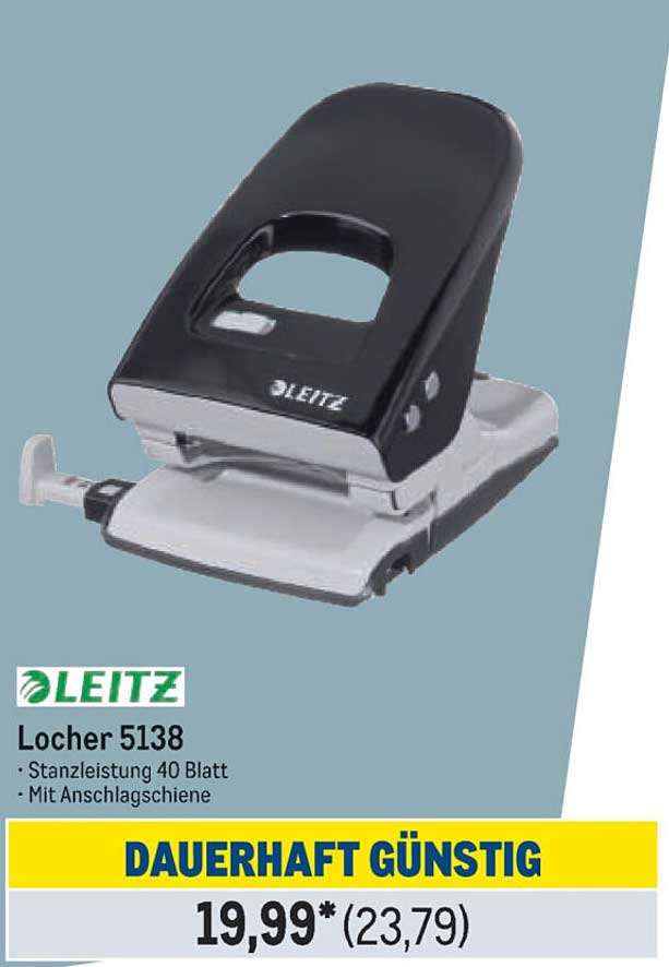 Locher 5138 von LEITZ – Stanzleistung 40 Blatt mit Anschlagschiene