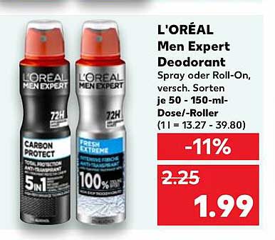 L'ORÉAL Men Expert Deodorant - Spray oder Roll-On, verschiedene Sorten