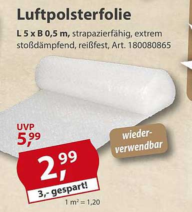 Luftpolsterfolie L 5 x B 0,5 m, strapazierfähig, extrem stoßdämpfend, reißfest