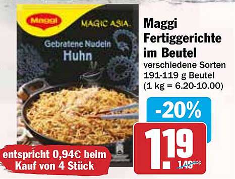 Maggi Fertiggerichte im Beutel - Gebratene Nudeln Huhn