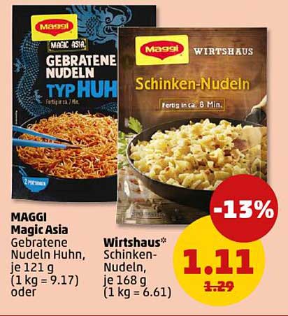MAGGI Magic Asia Gebratene Nudeln Huhn & Wirtshaus Schinken-Nudeln