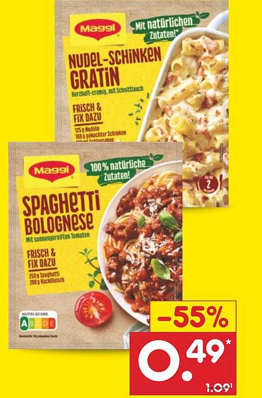 Maggi Nudel-Schinken Gratin und Spaghetti Bolognese