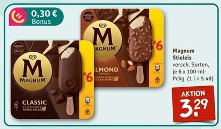 Magnum Stieleis, verschiedene Sorten, 6 x 100-ml-Packung für 3,29 €