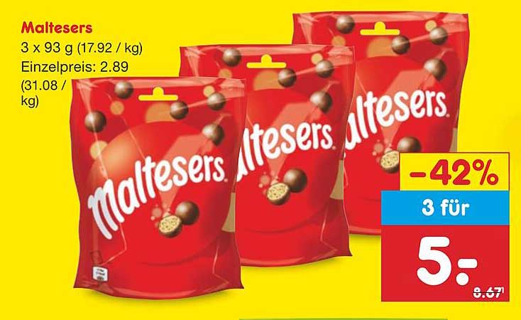 Maltesers 3 x 93 g - Knuspriger Genuss für jeden Moment