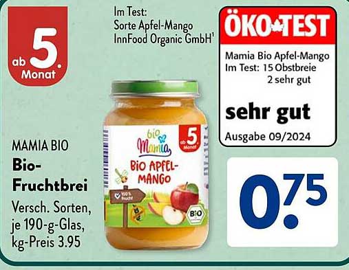 MAMIA BIO Bio-Fruchtbrei Apfel-Mango 190 g
