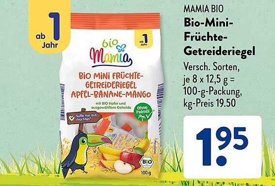 MAMIA BIO Bio-Mini-Früchte-Getreideriegel - Apfel-Banane-Mango