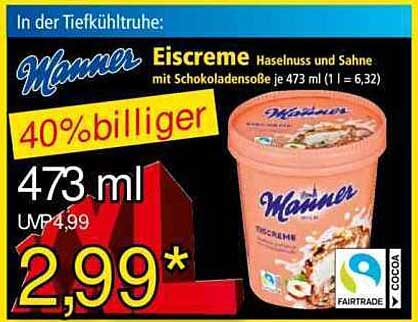 Manner Eiscreme Haselnuss und Sahne mit Schokoladensoße 473 ml
