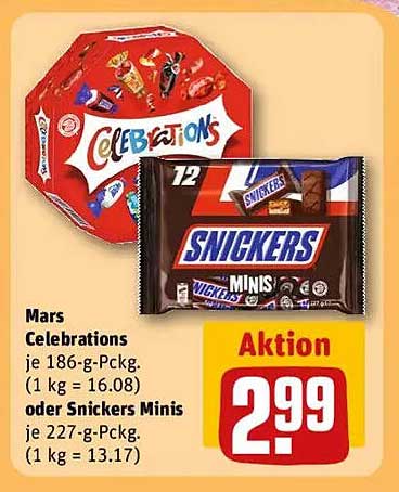 Mars Celebrations oder Snickers Minis - Aktionspreis nur 2,99 €!