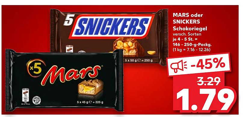 MARS oder SNICKERS Schokoriegel – 5er Pack