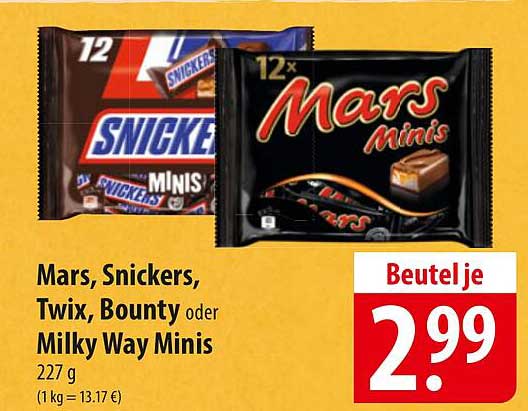Mars, Snickers, Twix, Bounty oder Milky Way Minis - 227 g