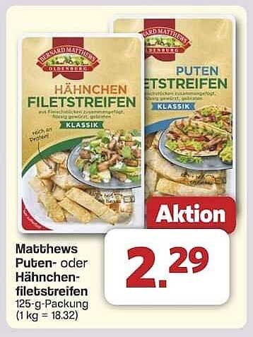 Matthews Puten- oder Hähnchenfiletstreifen 125-g-Packung