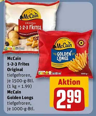 McCain 1-2-3 Frites Original & McCain Golden Longs - Tiefgefrorenes Vergnügen