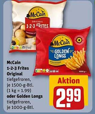 McCain 1-2-3 Frites Original oder Golden Longs tiefgefroren, je 1500-g-Btl.