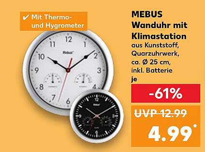 MEBUS Wanduhr mit Klimastation