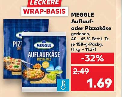 MEGGLE Auflauf- oder Pizzakäse gerieben, 150 g Packung