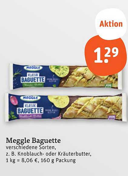 Meggle Baguette verschiedene Sorten, z. B. Knoblauch- oder Kräuterbutter