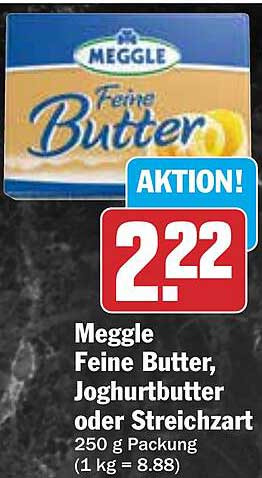 Meggle Feine Butter, Joghurtbutter oder Streichzart 250 g Packung