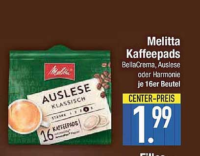 Melitta Kaffeepads BellaCrema, Auslese oder Harmonie je 16er Beutel