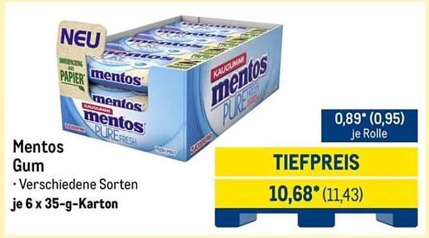 Mentos Gum - Verschiedene Sorten je 6 x 35-g-Karton