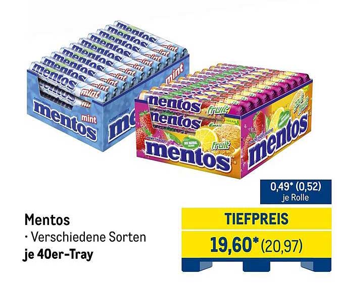 Mentos – Verschiedene Sorten im 40er-Tray