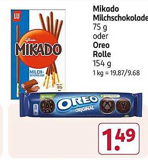Mikado Milchschokolade 75 g oder Oreo Rolle 154 g