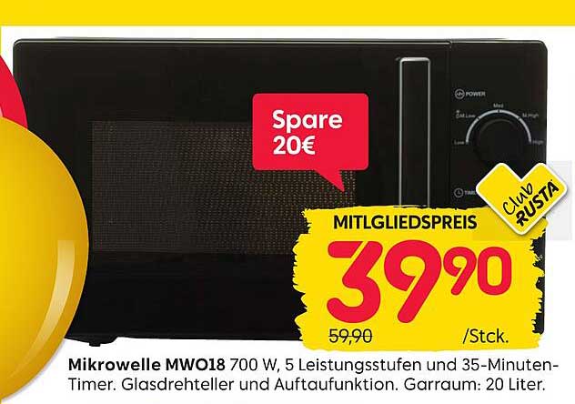 Mikrowelle MWO18 700 W mit 5 Leistungsstufen und 35-Minuten-Timer