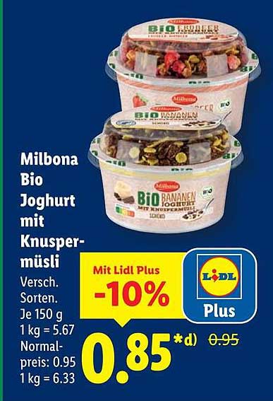 Milbona Bio Joghurt mit Knuspermüsli - verschiedene Sorten