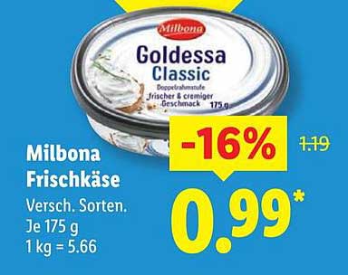 Milbona Frischkäse Goldessa Classic 175 g - 16% Rabatt