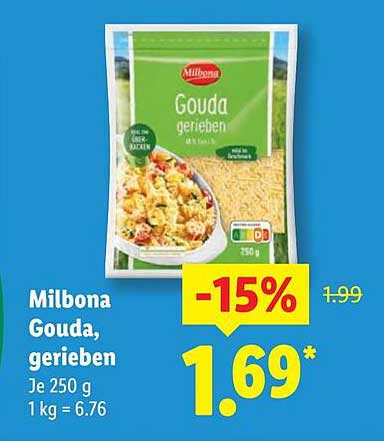 Milbona Gouda, gerieben