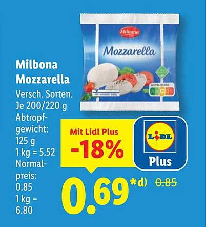 Milbona Mozzarella 200/220 g