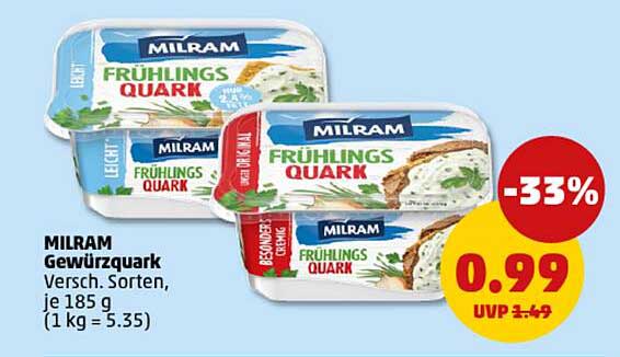 MILRAM Gewürzquark 185 g - Verschiedene Sorten zum Sparpreis