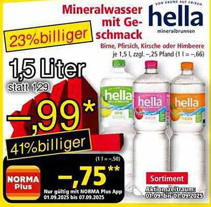 Mineralwasser mit Geschmack von Hella, 1,5 Liter - jetzt nur 0,99 €!