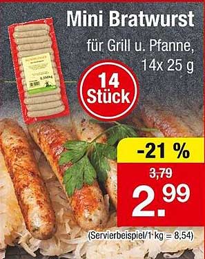 Mini Bratwurst für Grill und Pfanne, 14x 25 g