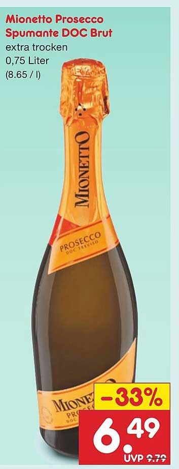 Mionetto Prosecco Spumante DOC Brut 0,75 Liter - extra trocken