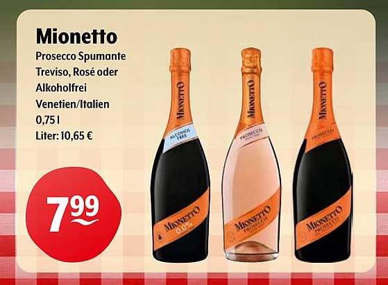 Mionetto Prosecco Spumante Treviso, Rosé oder Alkoholfrei 0,75 l