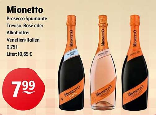 Mionetto Prosecco Spumante Treviso, Rosé oder Alkoholfrei 0,75l