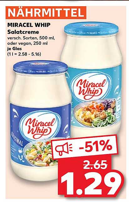 MIRACEL WHIP Salatcreme, 250 ml oder 500 ml, verschiedene Sorten