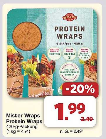 Mister Wraps Protein Wraps 420-g-Packung (1 kg = 4,74 €)