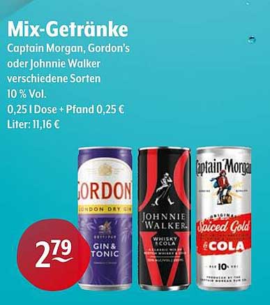Mix-Getränke: Captain Morgan, Gordon's oder Johnnie Walker
